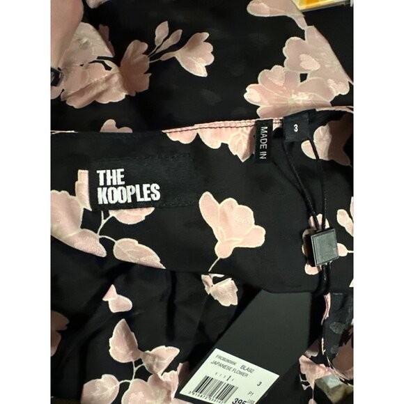 The Kooples Black Pink Floral Dress V-Neck Long Sleeve Draped Bow Waist Viscose - Picture 9 of 11